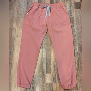 Figs Track Joggers in Dusty Rose with Contrast Drawstring